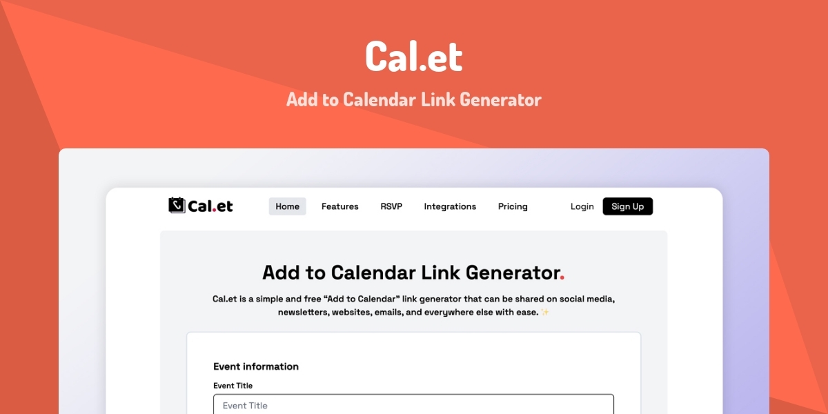 Cal.et Add to Calendar Link Generator Made with Laravel